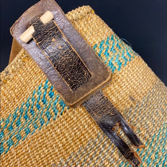 WICKER Raffia Tan Tote Market Leather Strap Flap - Picture 9 of 16